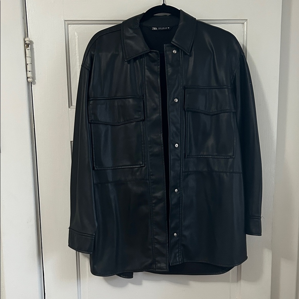 Zara oversized Black Faux Leather Jacket